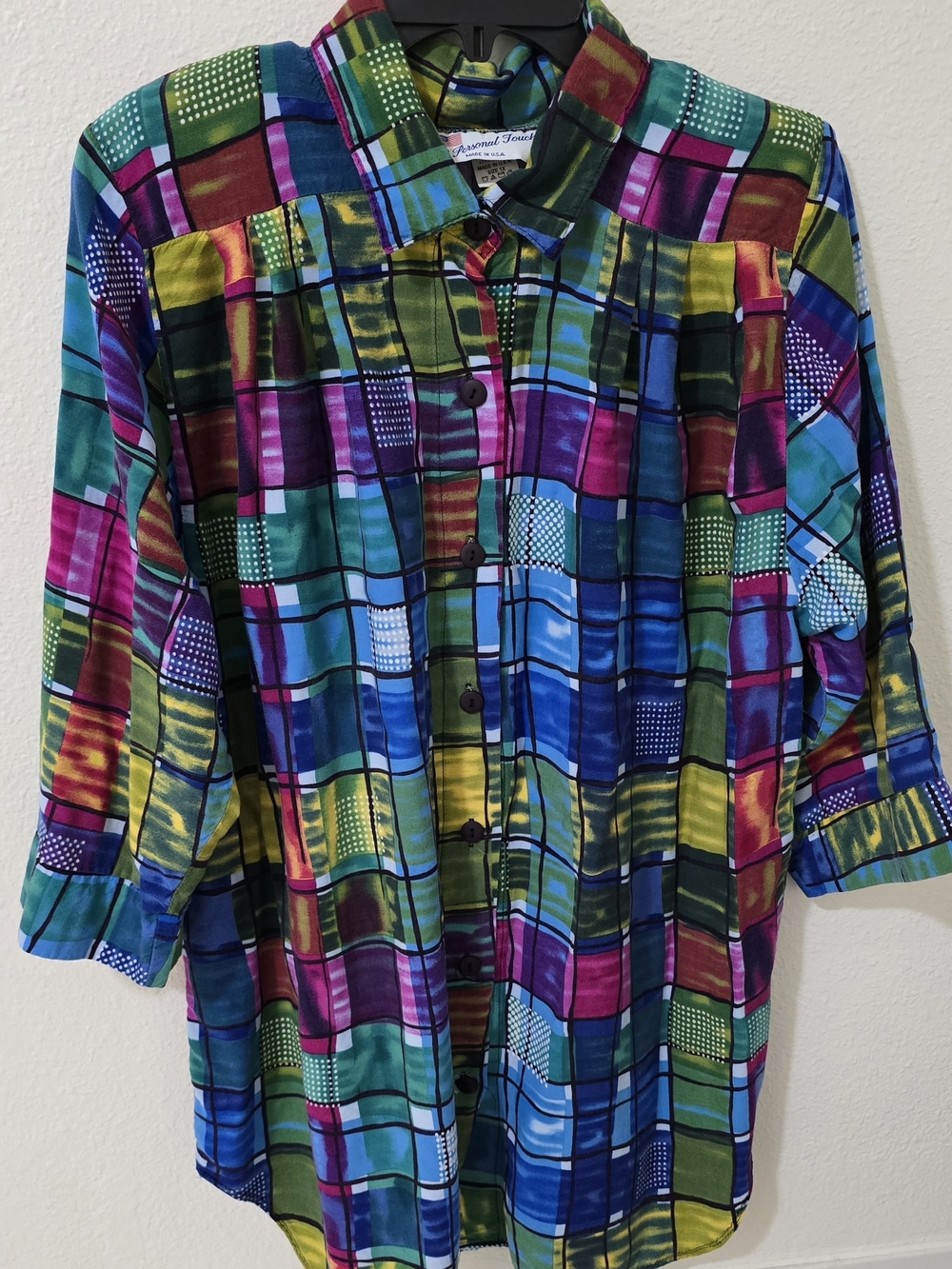VNTG " A Personal Touch" Colorful Plaid-Print Button Front Blouse - Multicolor